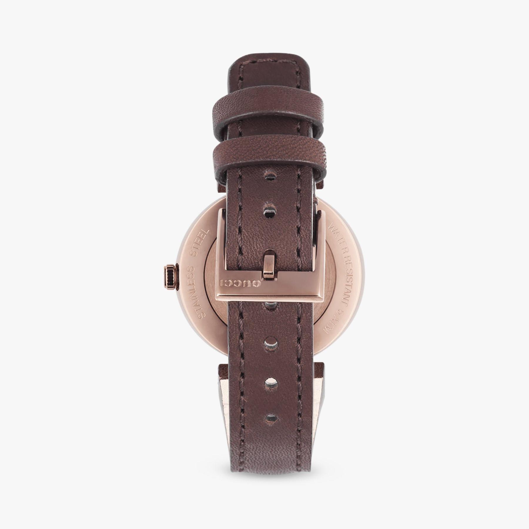 Gucci Women’s Swiss Made Quartz Leather Strap Brown Dial 29mm Watch YA133504