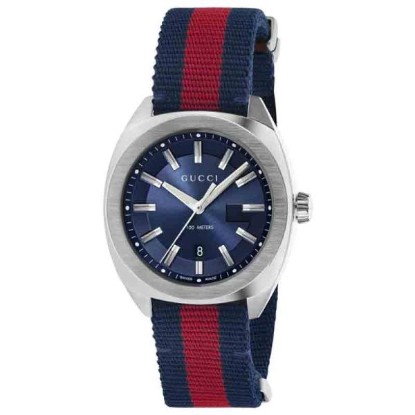 Gucci Men’s Swiss Made Quartz Nylon Strap Blue Dial 41mm Watch YA142304