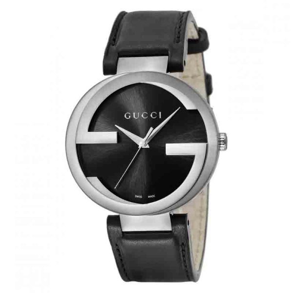 Gucci Men’s Swiss Made Quartz Black Leather Strap Black Dial 42mm Watch YA133205