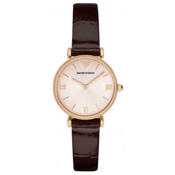 Emporio Armani Women’s Quartz Brown Leather Strap Pink Dial 32mm Watch AR1911