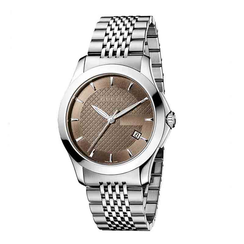 Gucci Men’s Analog Quartz Stainless Steel Brown Dial 38mm Watch YA126406