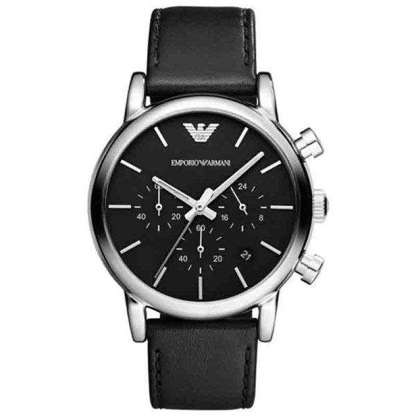 Emporio Armani Men’s Quartz Black Leather Strap Black Dial 46mm Watch AR8029