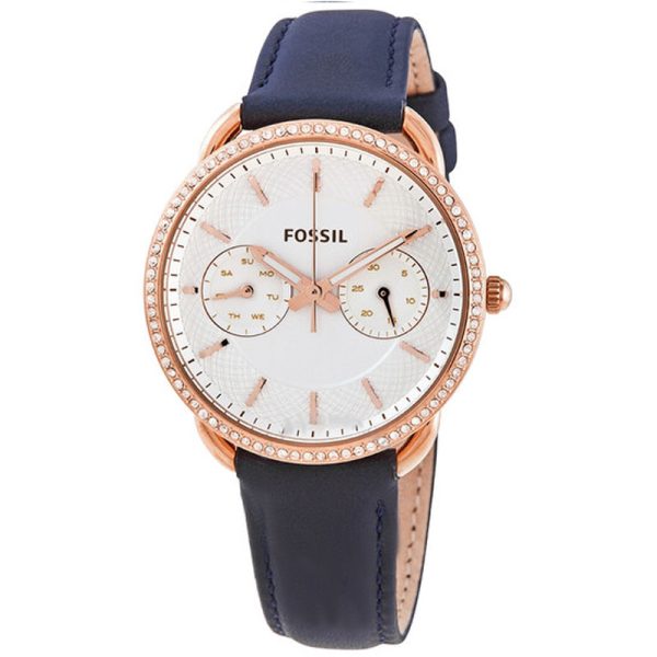 Fossil Women’s Quartz Blue Leather Strap Silver Dial 35mm Watch ES4394