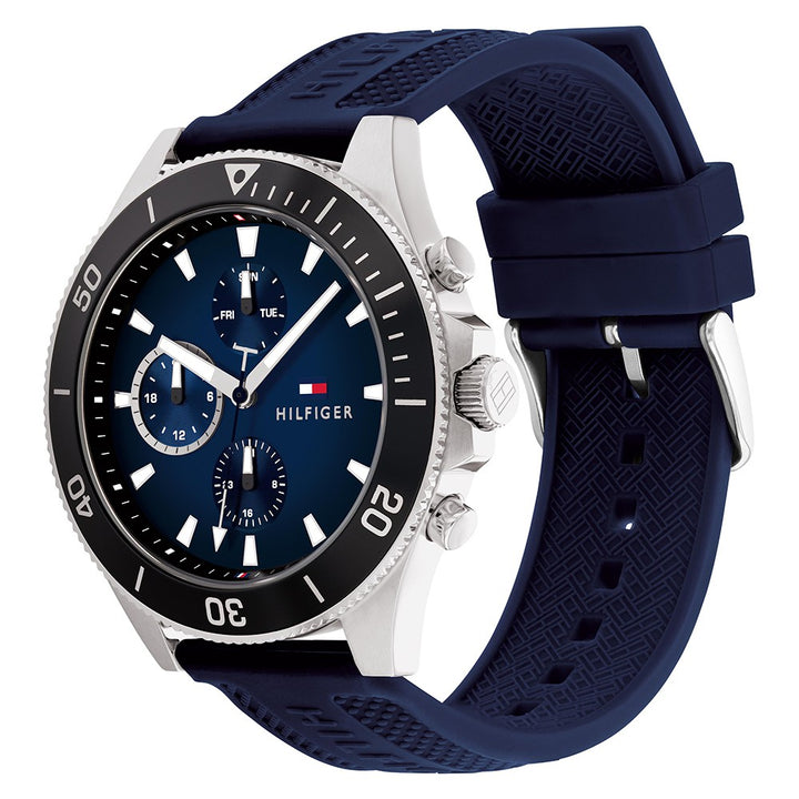 Tommy Hilfiger Larson Blue Silicone Strap Blue Dial Chronograph Quartz Watch for Gents – 1791920