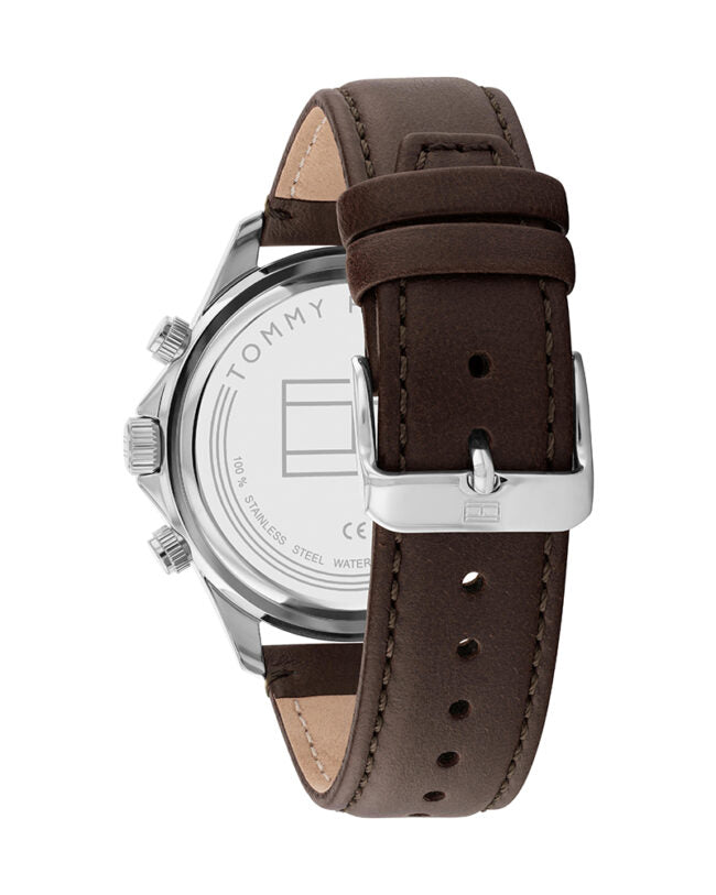 Tommy Hilfiger Brown Leather Band Grey Dial Men's Multi-function Watch - 1792015