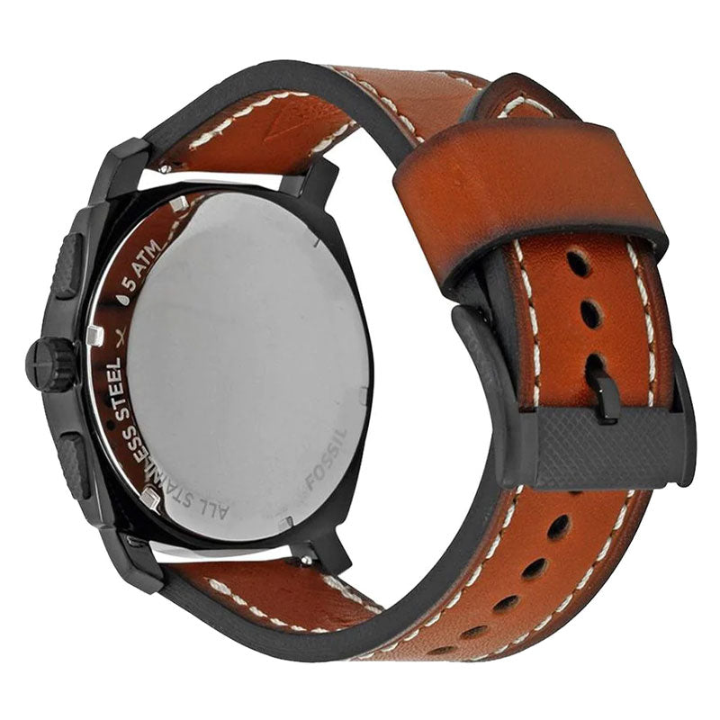 Fossil Men’s Quartz Brown Leather Strap Black Dial 45mm Watch FS5234