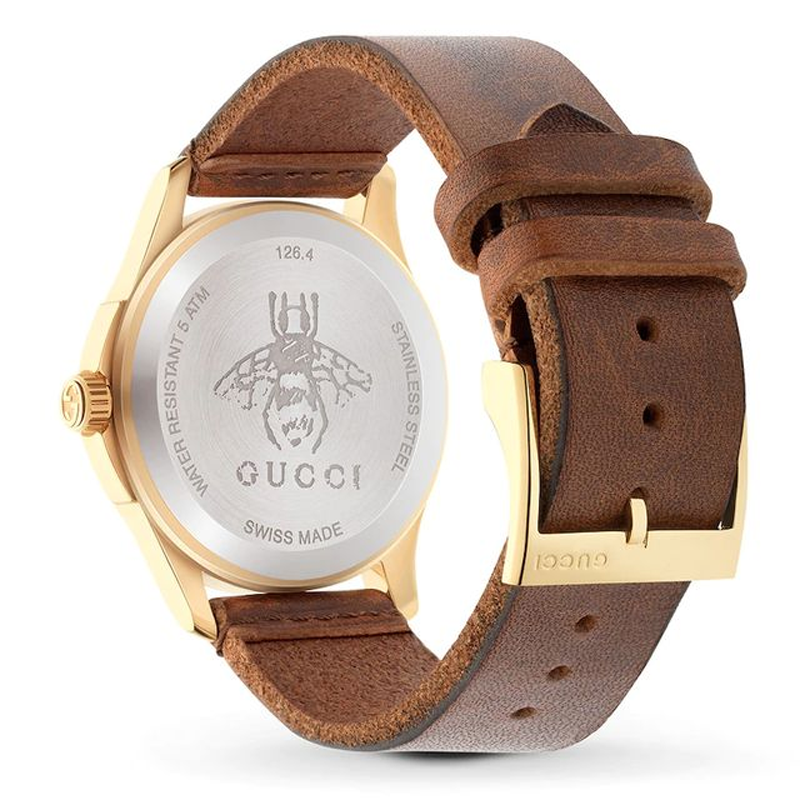 Gucci Men’s Swiss Made Quartz Brown Leather Strap Multi Color Dial 38mm Watch YA126451