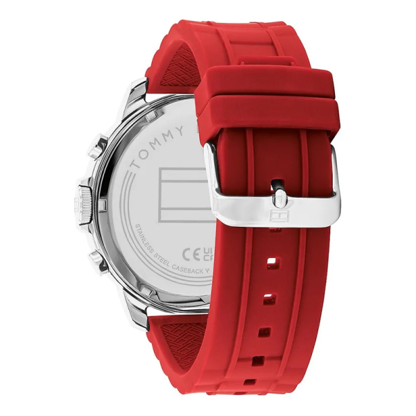 Tommy Hilfiger Men’s Quartz Red Silicone Strap Grey Dial 50mm Watch 1710490