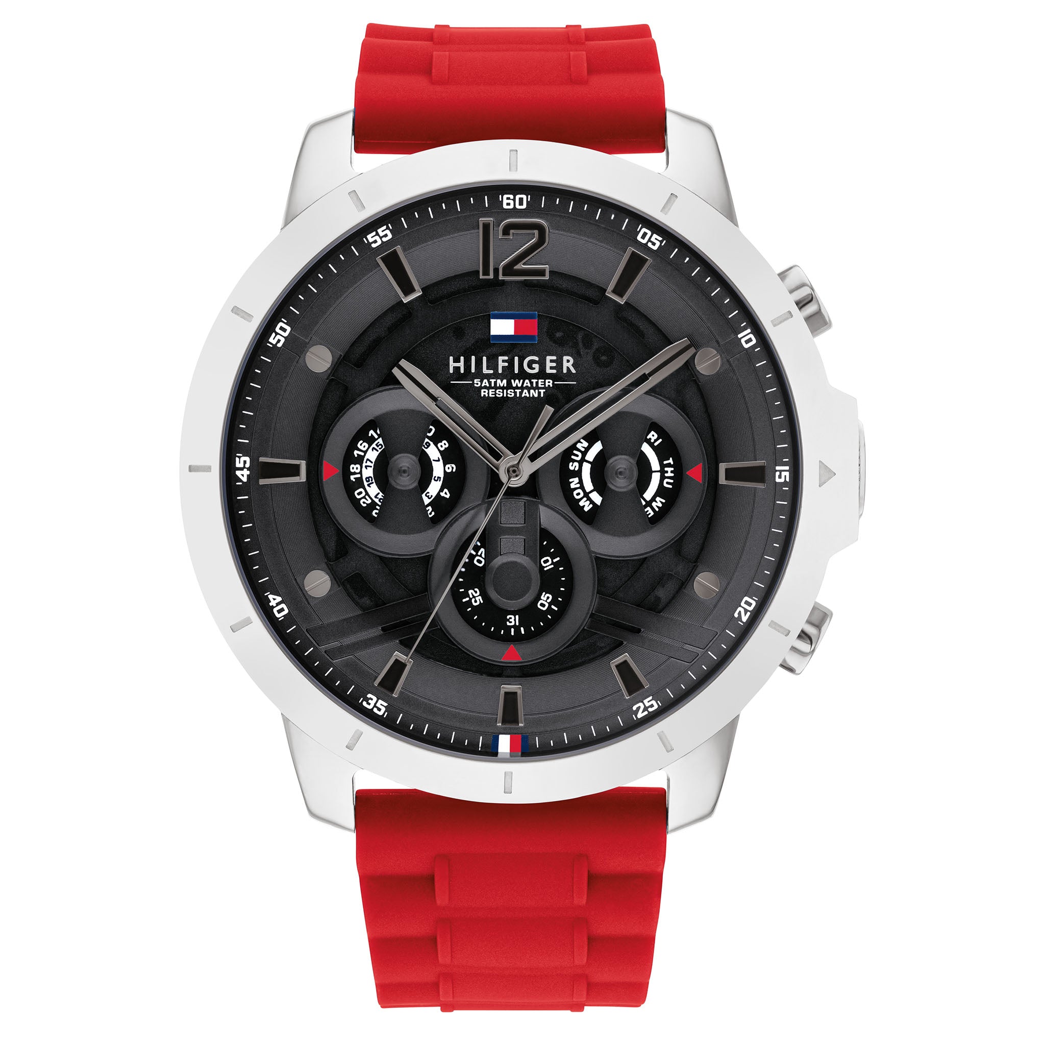 Tommy Hilfiger Men’s Quartz Red Silicone Strap Grey Dial 50mm Watch 1710490