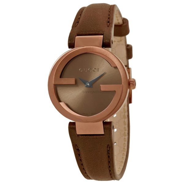 Gucci Women’s Swiss Made Quartz Leather Strap Brown Dial 29mm Watch YA133504