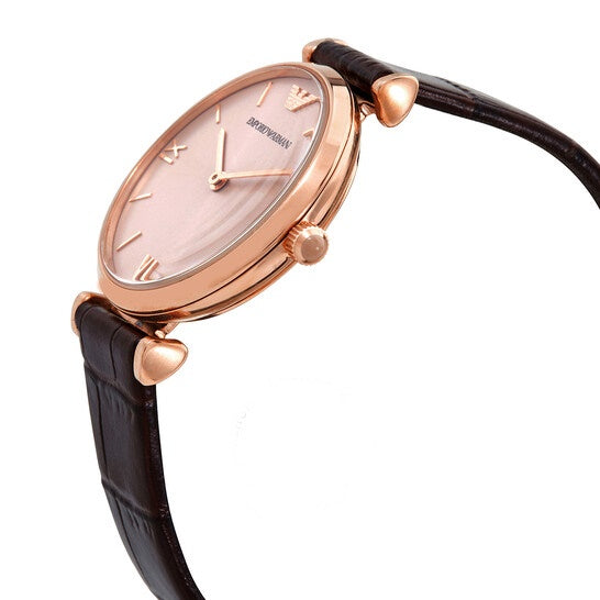 Emporio Armani Women’s Quartz Brown Leather Strap Pink Dial 32mm Watch AR1911