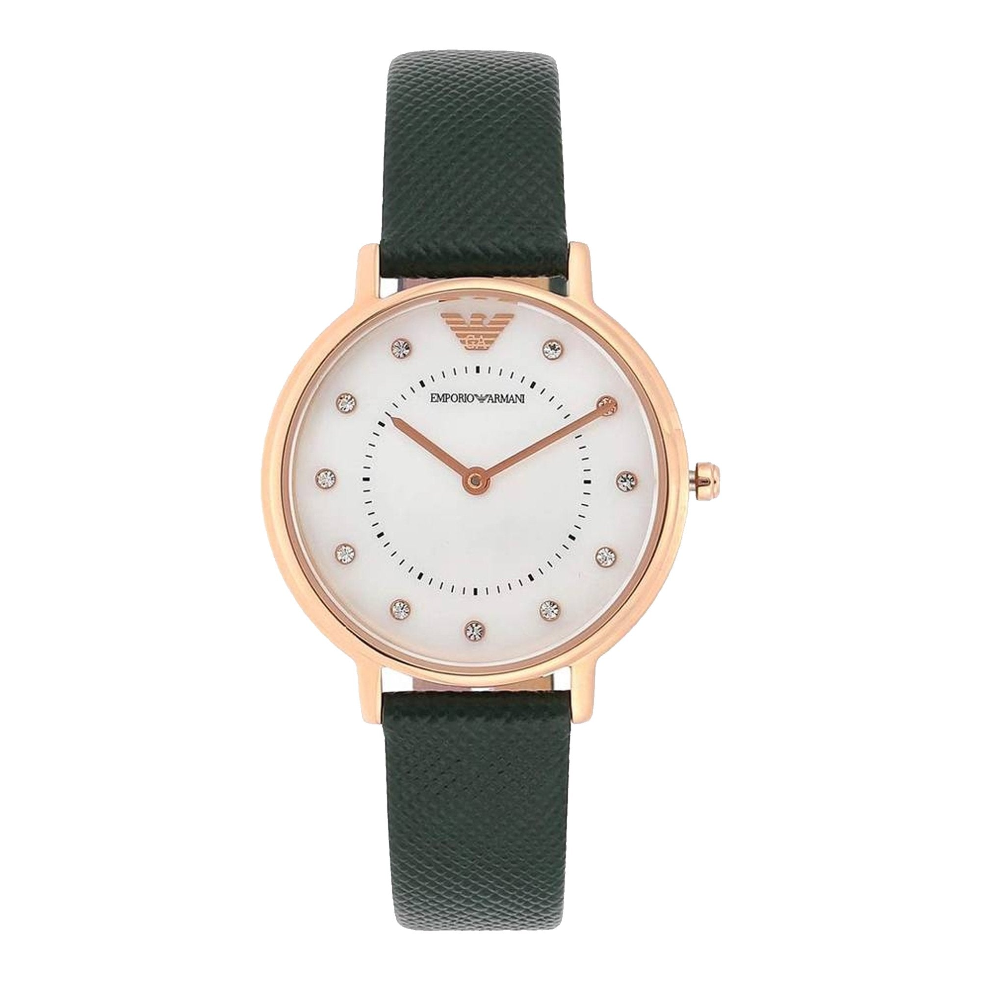 Emporio Armani Women’s Quartz Green Leather Strap Mother Of Pearl Dial 32mm Watch AR11150