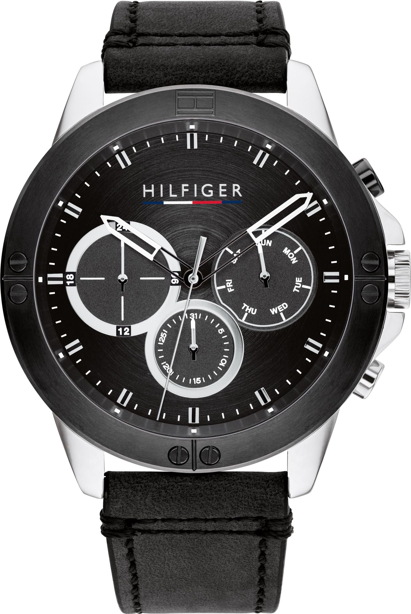 Tommy Hilfiger Men’s Quartz Leather Strap Black Dial 46mm Harley Watch 1791894