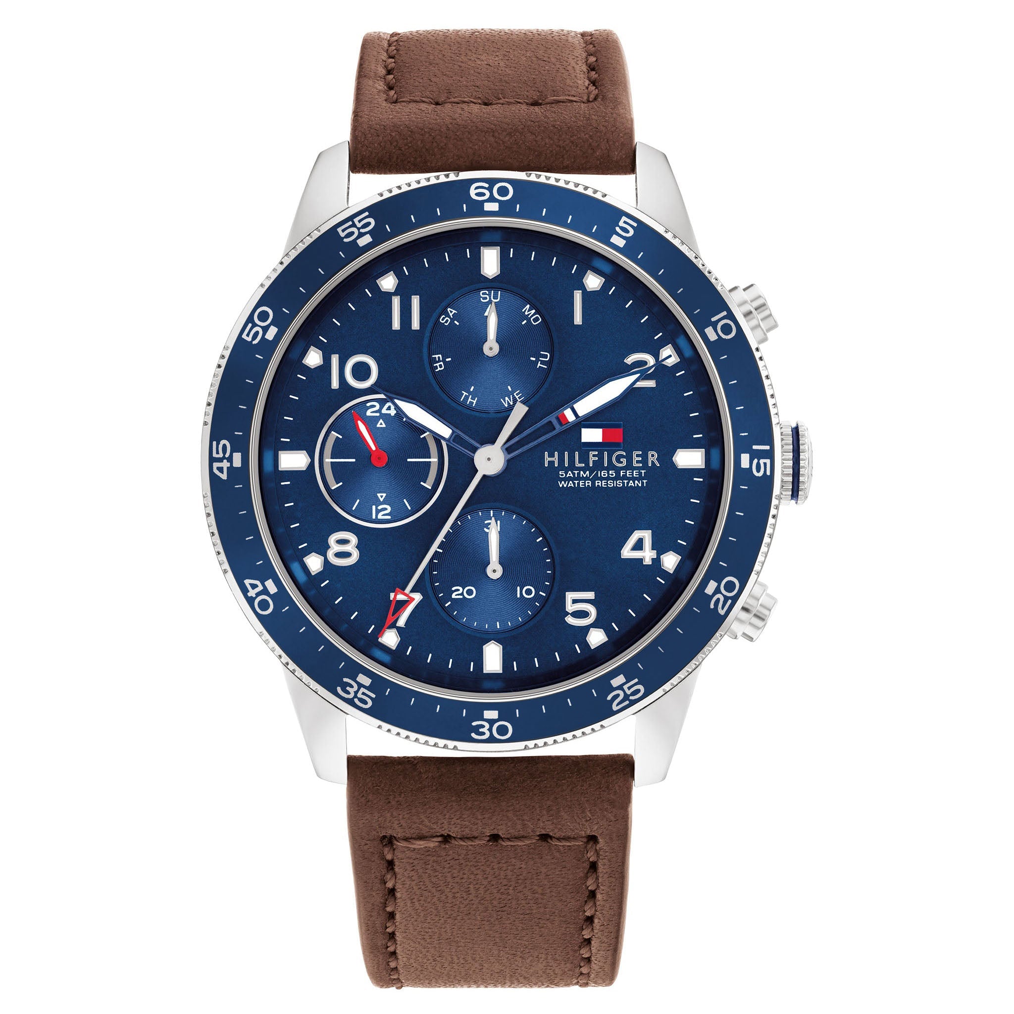 Tommy Hilfiger Brown Leather Blue Dial Men's Multi-function Watch - 1791946